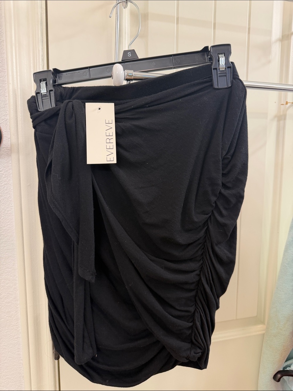 Sundry Black Ruched Wrap-Front Mini Skirt